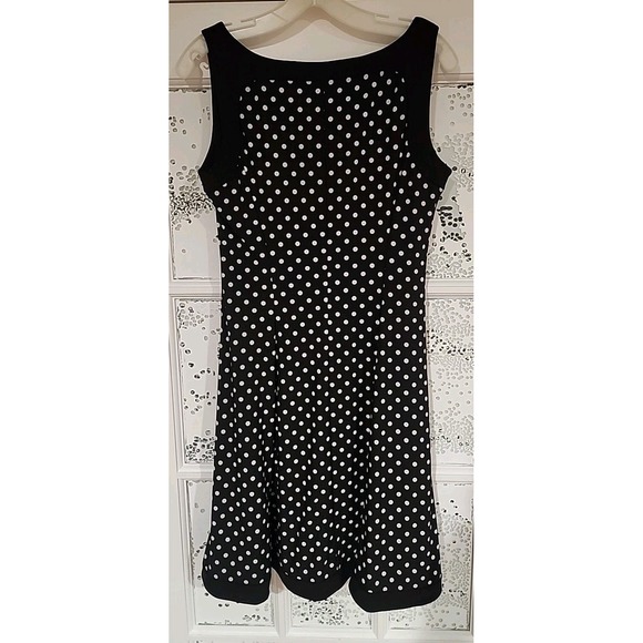 Lauren Ralph Lauren Stretchy Spring Sleeveless Dress Black w/white Polka Dots 10 - Picture 3 of 12